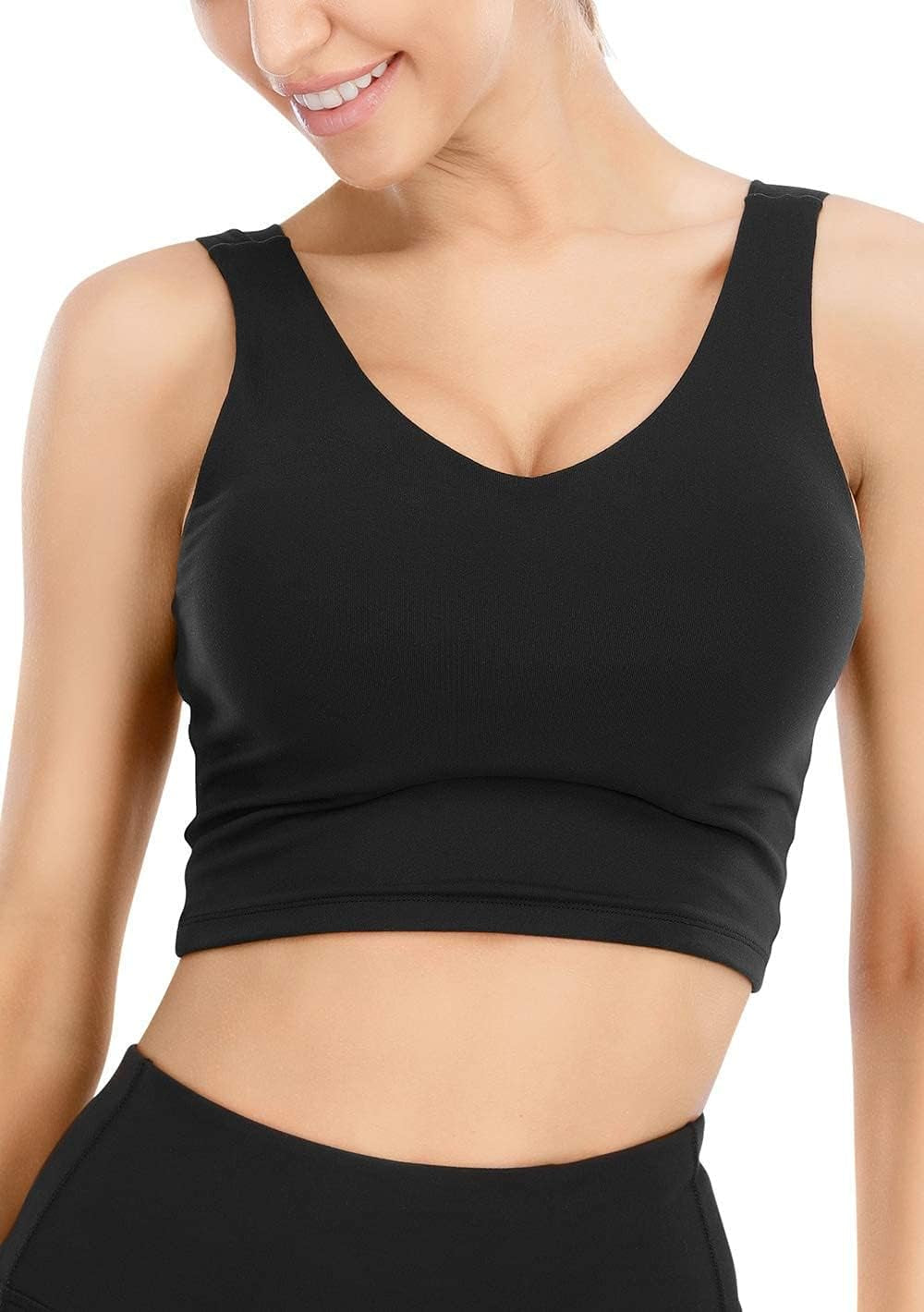 V-Neck Sports Bras for Women - Wirefree Padded Yoga Bra Running Workout Aesthetic Crop Tank Tops