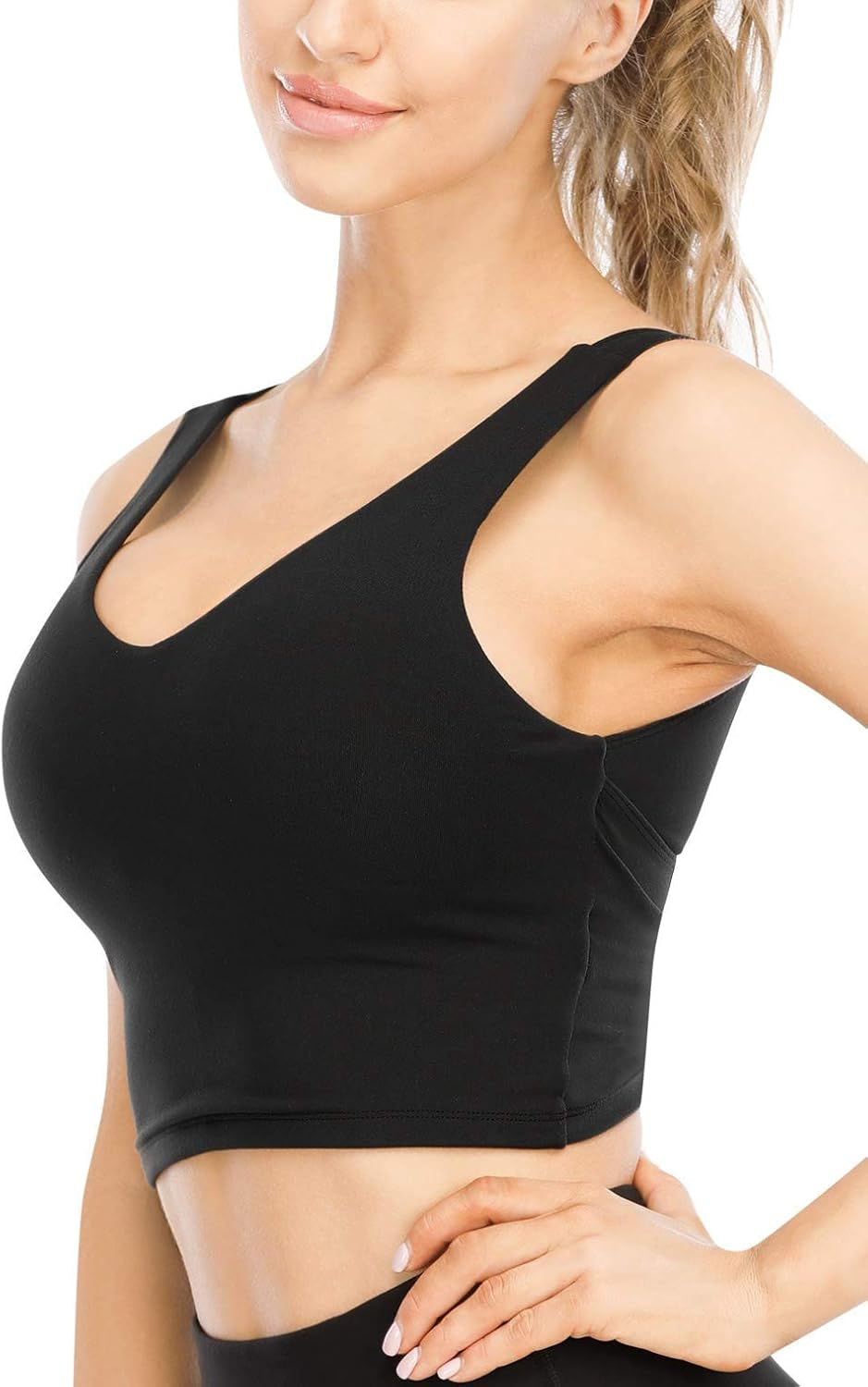 V-Neck Sports Bras for Women - Wirefree Padded Yoga Bra Running Workout Aesthetic Crop Tank Tops