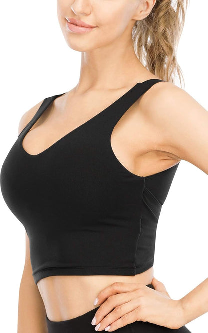 V-Neck Sports Bras for Women - Wirefree Padded Yoga Bra Running Workout Aesthetic Crop Tank Tops