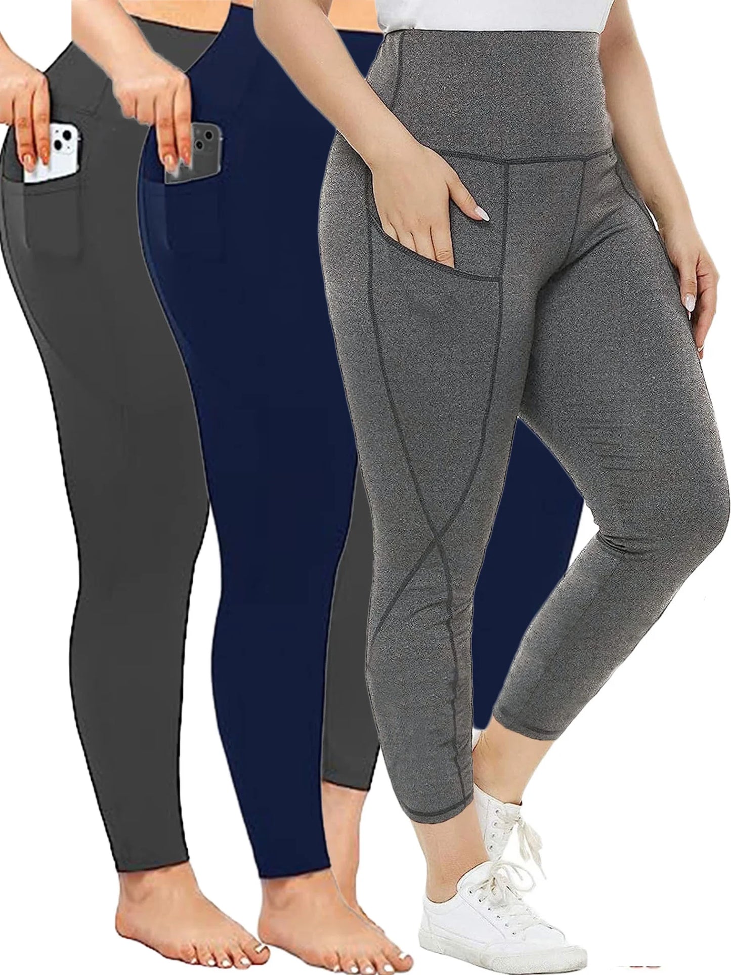 Women'S High Waist Yoga Pants with Pockets plus Size Leggings Tummy Control Workout Yoga Leggings